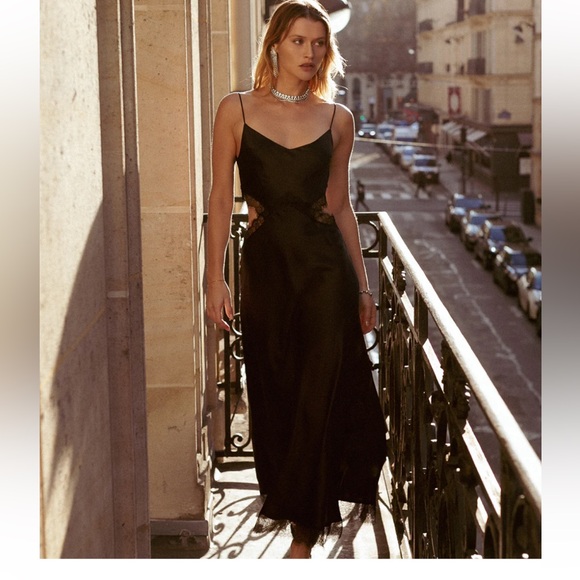 BLACK LACE CUT-OUT LONG SILK SLIP DRESS DANNIJO - Picture 2 of 6